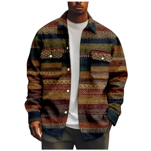Generisch Herren Holzfällerhemd Jacke, Kariert Warm Wattiert Atmungsaktiv Dicke Hemden Vintage Plaid Freizeitjacke Winter Herbst Holzfäller Hemd Jacke Flanell Karriertes Jacket (L, Braun) von Generisch