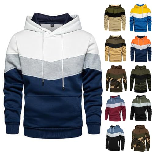 Generisch Herren Hoodie, Pullover Langarm Sweatjacke Farbblock Hoodies Für Männer Babyblau Hoodys Schwarz Marke Hoddy Geschenk Mann Hoodies College Jacke Hoddys Hoodie (XL, White) von Generisch