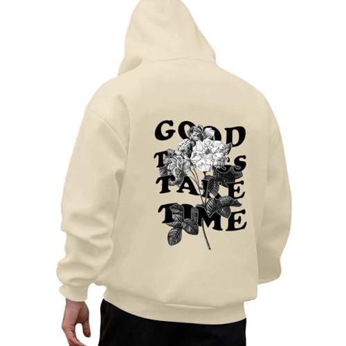 Generisch Herren Hoodie Mit Backprint Pullover Mit Kapuze Streetwear Hoodie Sweatshirt 2023 Winter Warm Fleece Pulli Kapuzenpullover Männer Pullover Y2k Kapuzenpulli Sweatpullover A1- Beige 3XL von Generisch