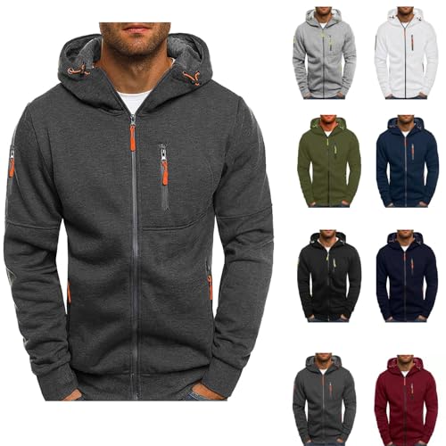 Generisch Herren Hoodie Sweatshirt Kapuzenpullover mit Reißverschluss Oversized Sweatjacke Kapuzenjacke Sportjacke Outdoorjacke mit Kapuze Jogging Pullover College Jacke Herren A-Dunkelgrau 4XL von Generisch