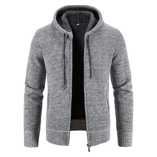 Generisch Herren Hoodie mit Kapuze und Fleece Fütterung Strickjacke Reißverschluss stilvolle Kapuzenjacke Wintermantel hellgrau M von Generisch