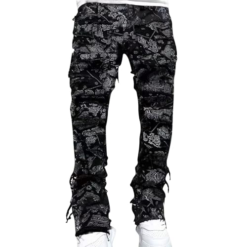 Generisch Herren Hosen, Jeans Komfort Regular Fit Destroyed Basic Denim Jeanshose Motorradhose Mit Protektoren Men Kurze Hosen Stretch Slim Bluejeans Mann Baggy Bootcut (M, Zebra) von Generisch