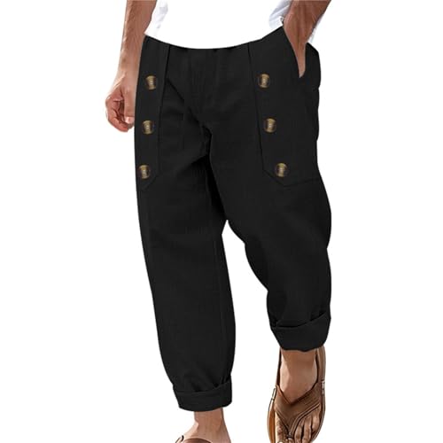 Generisch Herren-Hosen Baumwolle Leinen Haremshose Herren mit Taschen Freizeithose Herren Herren Schlupfhose Herren Freizeithose Lang Mit Gummizug Fabric Hose Herren Beige Regular Fit von Generisch