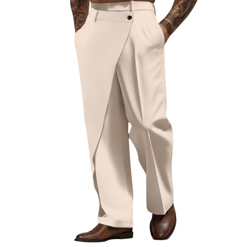 Generisch Herren Hosen Breit einfarbig, schlicht, Business-Casual, gerade, mit DREI Knöpfen Freizeithose Fleece Stoffhose kariert Stretch lang elegant 60 von Generisch