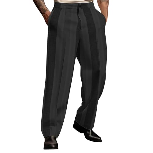 Generisch Herren Hosen Breit einfarbig, schlicht, Business-Casual, gerade, mit DREI Knöpfen Freizeithose Fleece Stoffhose kariert Stretch lang elegant 60 von Generisch