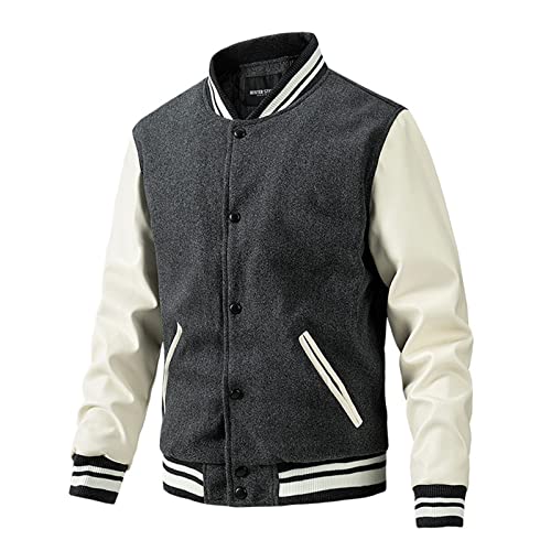 Generisch Herren Jacke, College Fliegerjacke Basic Freizeitjacke Mit Taschen Hardshelljacken Leichte Fruhlingsjacken Männer Leder Herrenblousons Sommer Frühlingsjacke Blouson (3XL, Grau) von Generisch