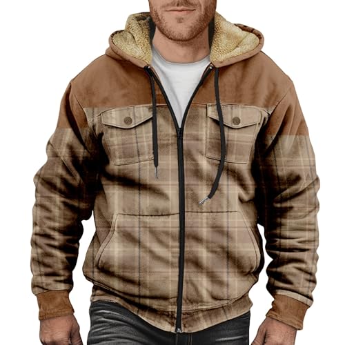 Generisch Herren Jacke, Kariert Übergangsjacke Freizeithemden Mit Kapuze Jacken Männer Gefüttert Flanell Reißverschluss Thermojacke Hemdjacke Holzfällerjacke Arbeitshemd (5XL, Minzgrün) von Generisch