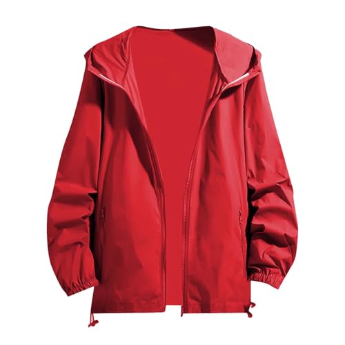 Generisch Herren Jacke Grau, Dünne Sommerjacke Herren Sweatjacke Lose Freizeitjacke Einfarbig Softshelljacke Große Größen Herrenmantel Wasserfest Outdoorjacke Stretch Alltagsjacke Hooded Regenjacke von Generisch