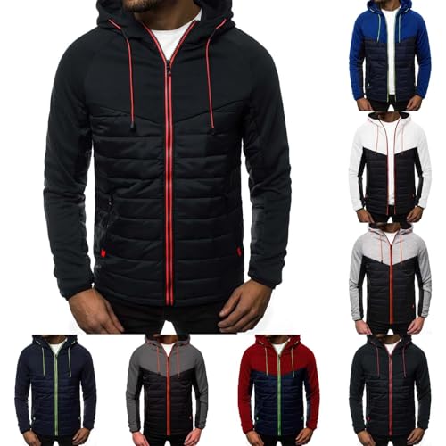 Generisch Herren Jacke Übergangsjacke, Steppjacke Herren Mit Kapuze, Kapuzenjacke Mit Reißverschluss Winterjacke Einfarbig Daunenjacke Warme Winterpullover Schlicht Bequeme Übergangsjacken von Generisch