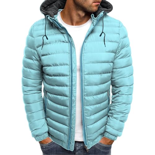 Generisch Herren Jacke Übergangsjacke Steppjacke mit Kapuze Winter Daunenjacke Thermo Winterjacke Leichte Dünne Warmer Softshelljacke Sportjacke Puffer Jacken Einfarbig Bomberjacke von Generisch
