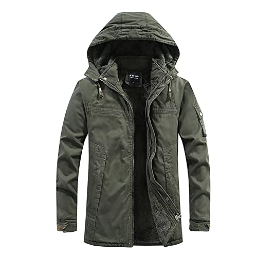 Generisch Herren Jacke Winter, Kapuzen Winddicht Jacken Solide Langarm Weicher Mantel Fleecejacke Biker Regenjacke Wandern Leicht% Jaket Für Sport Dwntwnerjacke Wellensteiner (L, Armeegrün) von Generisch