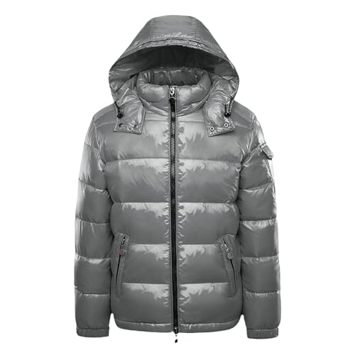Generisch Herren-Jacken, Daunenjacke Herren Warme Parka Mantel Mit Kapuze Winter Schnee Unten Jacken Metall Glänzende Winterdjacke Langarm Wintermantel Mit Reißverschluss von Generisch