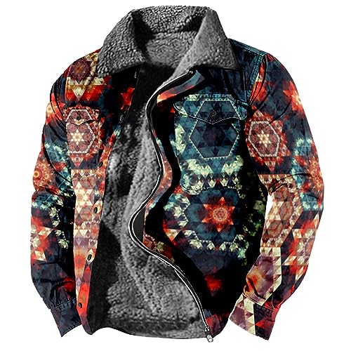 Generisch Herren-Jacken, Kariertes Winter Strickjacke Warm Fleece Hemdjacke Reißverschluss Holzfällerjacke Gefüttert Sweatshirt Schwarz Weiß Karierte Jacke Männer Karohemd Jacket (4XL, Dark Blue) von Generisch