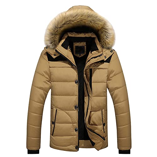 Generisch Herren-Jacken, Outdoor Warm Winter Dicke Jacke Mit Kapuze Mantel Outwear Reißverschluss Und Tasche Leather Jacket Men Regenjacke Männer Wintermantel Pelz Kunstfell Jacket (L, Khaki) von Generisch