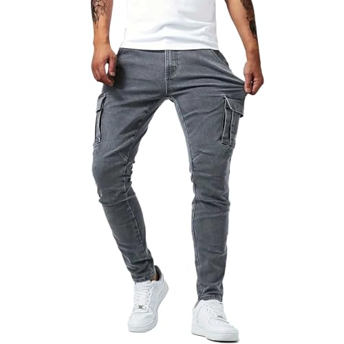 Generisch Herren Jeans Skinny Ripped Destroyed Stretch Slim Fit 34/36 Grey Jeans Motorradhose von Generisch