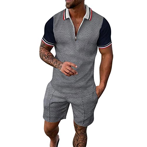Generisch Herren Jogginganzug Sportanzug 2-Teiliges Outfit Sport Set Kurzarm StreifenspleißEn Pullover Sommer Freizeit Freizeit Kurze DüNne Sets Sport Anzug Herren Jogginghose Herren Kurz 5Xl von Generisch