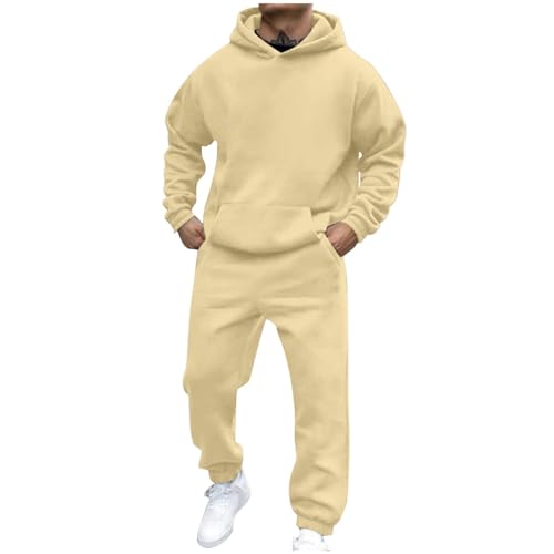 Generisch Herren Jogginganzug Trainingsanzug Freizeitanzug Einfarbig Hoodie Mit Kapuze Langarm Mit Taschen Hausanzug 2-Teilig Fitness Kapuzenjacke Jogginghose Sportanzug Set beige&M von Generisch