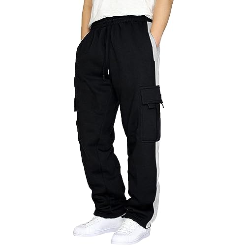 Generisch Herren Jogginghose lang Sweat Hose 100 Baumwolle gemutliche Sporthose Rippstrickbunden Fitness Jogginghose Herren weiß Jogginghose Herren breiter Schnitt Herren Schlupfhose von Generisch