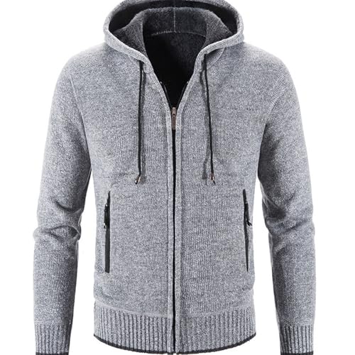 Generisch Herren Kapuzenjacke aus Strick Fleece gefütterte Kapuzenpullover für mit Reißverschluss Hoodie Wintermantel den Alltag hellgrau L von Generisch