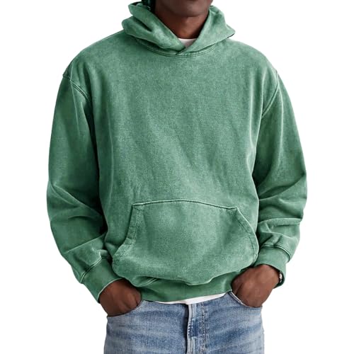 Generisch Herren Kapuzenpullover Ausgewaschene Hoodie Y2K Vintage Sweatshirt Basic Herren Kapuzenjacke mit Fleece Baumwolle Used-Look Übergangspulli Langarmshirt Retro Streetwear von Generisch