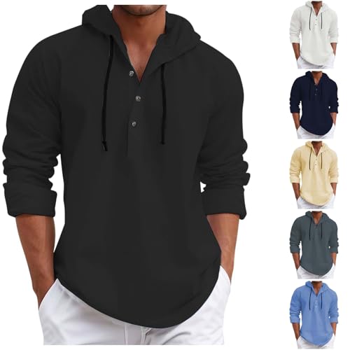 Generisch Herren Kapuzenpullover V-Ausschnitt Mit Knöpfen Eine Farbe Sweatshirt Herren Atmungsaktiv Langarm Pullover Für Männer Mit Kordelzug Fall Winter Hoodie Herren Kapuzenpullover Sweatshirt von Generisch