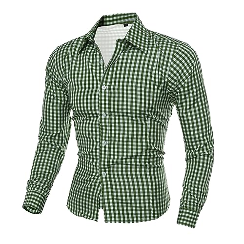 Generisch Herren Kariert Hemden Langarm Baumwolle Freizeithemd Casual Regular Button Down Atmungsaktiv Hemd Unifarben Kariertes Trachtenhemd Freizeit Trachten Hemd für Oktoberfest 2025 von Generisch
