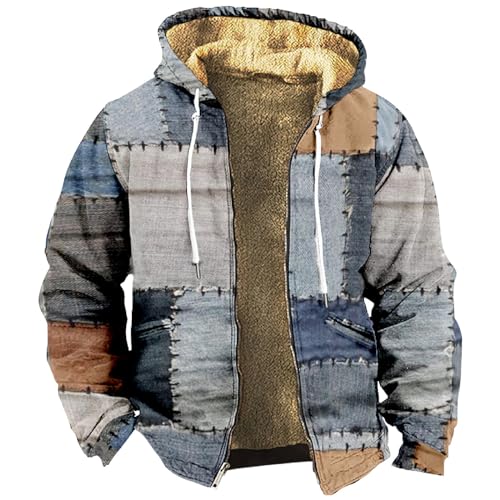 Generisch Herren Karierte Jacke, Winterjacke Thermohemd Fleece Gefüttert Freizeit Jacke Mit Kapuze Holzfäller Männer Outdoor Hemd Karo Reißverschluss Kariert Bullstar (XL, Hellblau) von Generisch