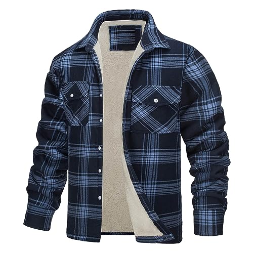 Generisch Herren Karierte Jacke, Winterjacke Thermohemd Fleece Gefüttert Freizeit Jacke Outdoor Hemd Thermojacke Holzfäller Flanelljacke Kariert Hemdjacke Mit Kapuze (5XL, Blau) von Generisch