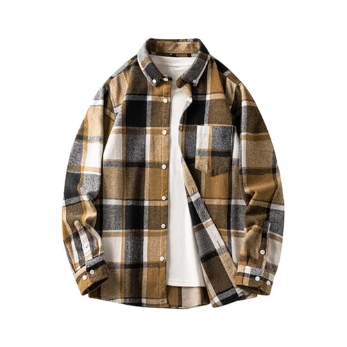 Generisch Herren Kariertes Hemd Langarm Freizeit Trachtenhemd Casual Basic Karohemd Regular Fit Plaid Shirt mit Taschen für Männer Tshirt Herren Oversize Vintage Winddichtes und warmes Futter von Generisch