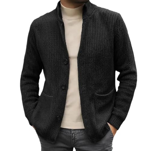 Generisch Herren Knit Cardigan Strickjacke Pullover V Ausschnitt Leichte Elegant Winterjacke Herrenstrickjacke mit Knöpfen Fleecejacke Warm Trachtenstrickjacke von Generisch