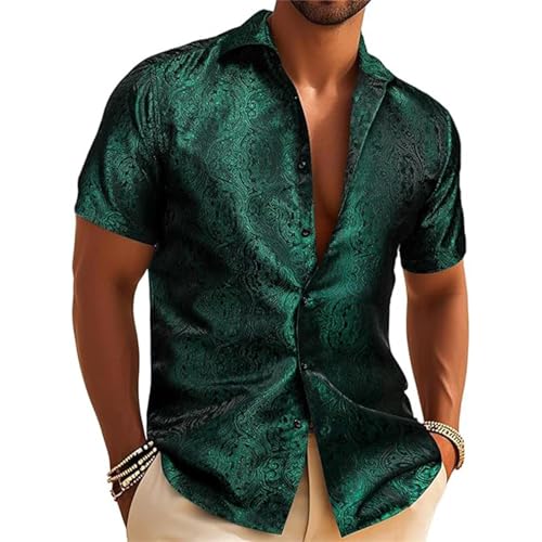 Generisch Herren Kurze Hemd Lose Freizeithemd Strickhemd Dünn Sommer Satin Morgenmantel Sport Laufhemd Feinripp Unterhemd Strandhemd Funktionshemd von Generisch