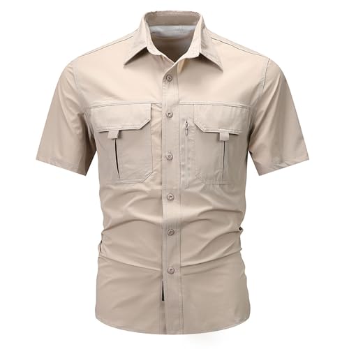 Generisch Herren Kurze Hemd Strand Sommerhemd Outdoor Lässige Funktionshemd Slim fit Freizeithemd mit Zwei Brusttasche Button Down Hemden Dünn Einfarbig Oberteile von Generisch