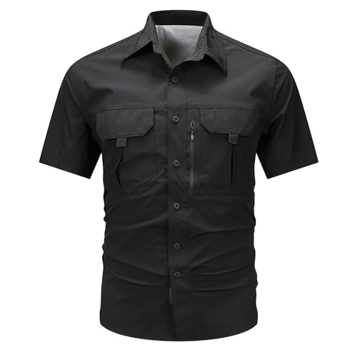 Generisch Herren Kurze Hemd Strand Sommerhemd Outdoor Lässige Funktionshemd Slim fit Freizeithemd mit Zwei Brusttasche Button Down Hemden Dünn Einfarbig Oberteile von Generisch