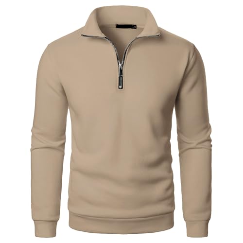Generisch Herren Langarm Pullover mit Reißverschluss Elegantes Sweatshirt Stehkragen Bequemer Freizeitpullover Herbst Winter Atmungsaktive Oberbekleidung Langarmshirt von Generisch