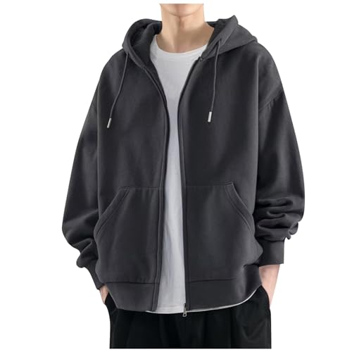 Generisch Herren Langarmshirt, Hooded Sweatjacke Kapuzenpullover Basic Hoodie Mit Reißverschluss Langarm Einfarbig Hoodie (XXL, Dunkelgrau) von Generisch