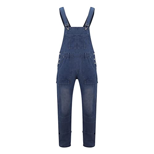 Generisch Herren Latzhose Denim Blau Arbeitshose Latzhose Casual Overalls Jeans Mode Herren Jeans, Latzhose Slim Fit Lang Hose Denim Jumpsuit Vintage Overall Workwear Männer Cargohose Freizeithose von Generisch