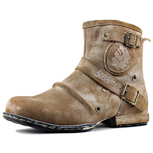 Generisch Herren Leder Chukka Moto Stiefel Reißverschluss Retro Stiefeletten High Top Freizeit Schuhe,Beige,40.5 Generisch Herren Leder Chukka Moto Stiefel Reißverschluss Retro Stiefeletten High Top Freizeit Schuhe,Beige,40.5 von Generisch