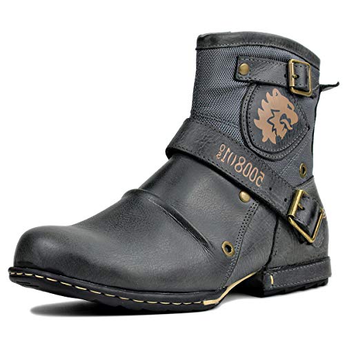 Generisch Herren Leder Chukka Moto Stiefel Reißverschluss Retro Stiefeletten High Top Freizeit Schuhe,Grau,40.5 Generisch Herren Leder Chukka Moto Stiefel Reißverschluss Retro Stiefeletten High Top Freizeit Schuhe,Grau,40.5 von Generisch