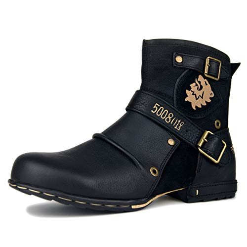 Generisch Herren Leder Chukka Moto Stiefel Reißverschluss Vintage Stiefeletten High Top Freizeit Schuhe,Schwarz,42.5 Generisch Herren Leder Chukka Moto Stiefel Reißverschluss Vintage Stiefeletten High Top Freizeit Schuhe,Schwarz,42.5 von Generisch