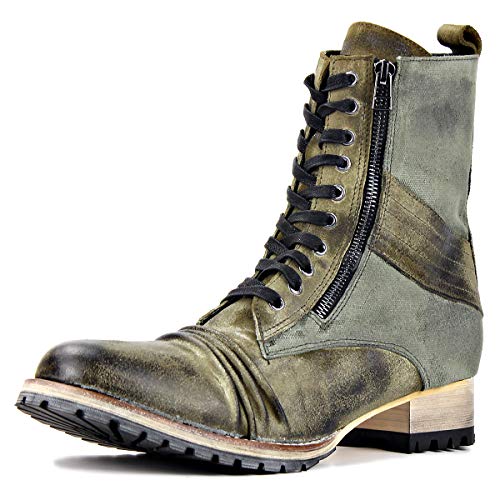 Herren Leder Handgefertigte Cowboy Stiefel Schnürung und Reißverschluss Klassische Punk Motorrad Stiefel,Grün,40.5 Herren Leder Handgefertigte Cowboy Stiefel Schnürung und Reißverschluss Klassische Punk Motorrad Stiefel,Grün,40.5 von Generisch