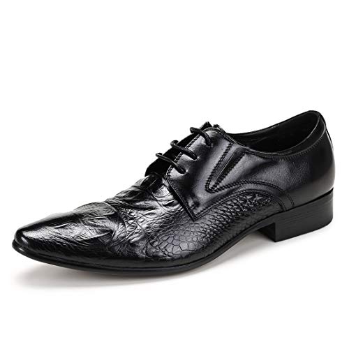 Generisch Herren Leder Vintage Formelle Schnürschuhe Prägung der Krokostruktur Business Lässige Derbys Kleiderschuhe,Schwarz,43 von Generisch