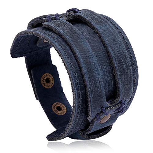 Generisch Herren Lederarmband, Handgewebtes Mehrschichtiges Fashion Punk Retro Rindsleder Breites Armband, Energieschmuck Für Männer Blau Generisch Herren Lederarmband, Handgewebtes Mehrschichtiges Fashion Punk Retro Rindsleder Breites Armband, Energieschmuck Für Männer Blau von Generisch