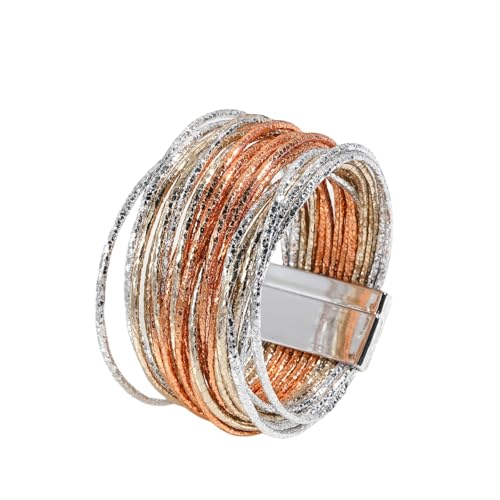 Generisch Herren Lederarmband,Handgewebtes Mehrschichtiges Modisches Bohemian- Armband Aus Pu-Leder Mit Magnetschnalle, Energieschmuck Für Frauen, Kaffee von Generisch
