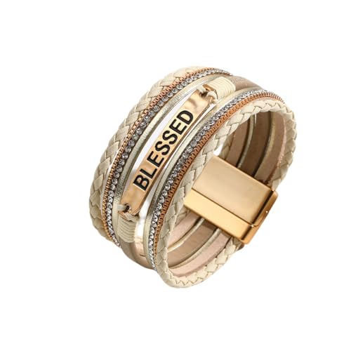 Generisch Herren Lederarmband,Handgewebtes Mehrschichtiges Modisches Pu-Lederarmband Im Ethnischen Stil Mit Diamanten Und Magnetschnalle, Energieschmuck Für Frauen, Weiß Generisch Herren Lederarmband,Handgewebtes Mehrschichtiges Modisches Pu-Lederarmband Im Ethnischen Stil Mit Diamanten Und Magnetschnalle, Energieschmuck Für Frauen, Weiß von Generisch