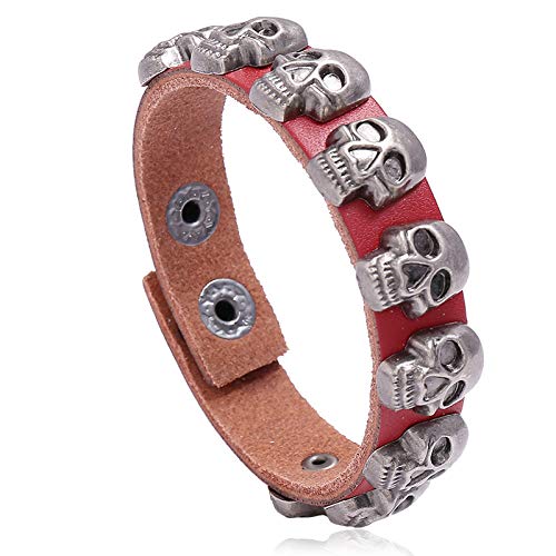 Generisch Herren Lederarmband,Verstellbares Handgewebtes Lederarmband Im Punk-Stil Mit Totenkopf-Schnallenverschluss, Energieschmuck Für Männer Und Frauen, Rot Generisch Herren Lederarmband,Verstellbares Handgewebtes Lederarmband Im Punk-Stil Mit Totenkopf-Schnallenverschluss, Energieschmuck Für Männer Und Frauen, Rot von Generisch