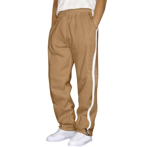 Generisch Herren Leichte Jogginghose mit Zip-Taschen Offen Beinabschluss Trainingshose Meshgewebe Lange Atmungsaktiv Sporthose Weich Sweathose Thermo Jogginghose Herren Warme Trainingshose (Khaki, L) von Generisch