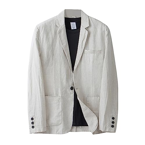 Generisch Herren Leinen Sakko Blazer Regular Fit Sportmäntel Vintage Leinensakko Einfache Anzugjacke Atmungsaktiv Leinenjacke Sommerjacke Baumwolle Leinen Sportmäntel Alltagsanzüge von Generisch