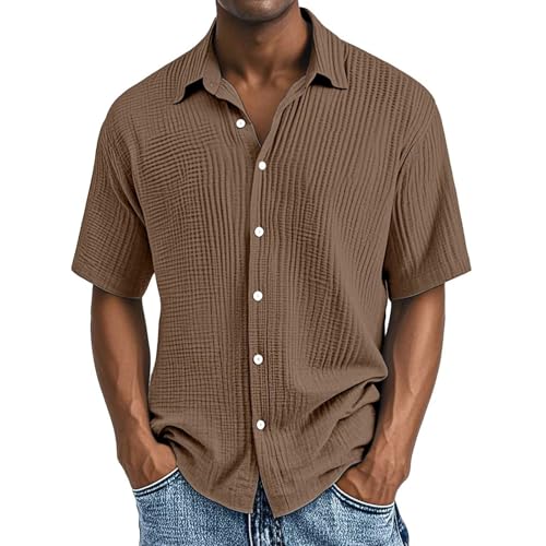 Generisch Herren Leinenhemd 2025 Kurzarm Button Down Sommerhemd Musselin Leicht Atmungsaktiv Strandhemd Freizeithemd Bequem Urlaub,Stehkragen Hemd Herren,Button Down Hemd,Braun,L Generisch Herren Leinenhemd 2025 Kurzarm Button Down Sommerhemd Musselin Leicht Atmungsaktiv Strandhemd Freizeithemd Bequem Urlaub,Stehkragen Hemd Herren,Button Down Hemd,Braun,L von Generisch