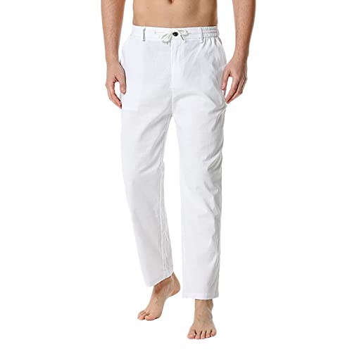 Generisch Herren Leinenhose Casual Loose Fit Elastische Taille Kordelzug Gerades Bein Yoga Strandhose Sport Hosen MäNner Freizeithose Herren XXL Hosen Herren GroßE GrößEn 68-70 von Generisch