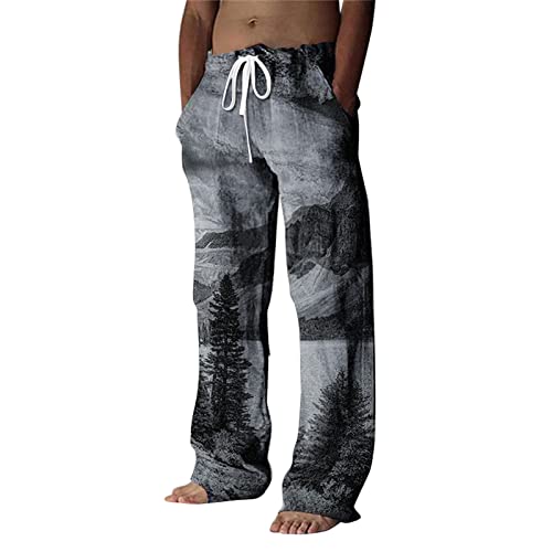 Generisch Herren Leinenhose Herren Lang Sommerhose Weit Leicht Loose Fit Freizeithose Yoga Urlaub Strandhose Mit Kordelzug Herren Hose von Generisch